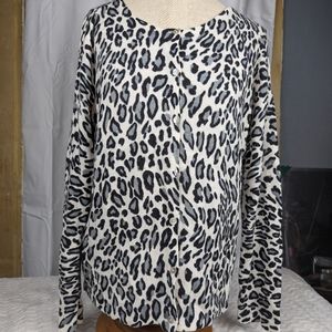 Bogari Snow Leopard Print Cardigan Size L